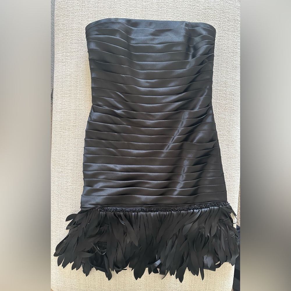 White House Black Market Strapless Dress with Feather-Like Hem